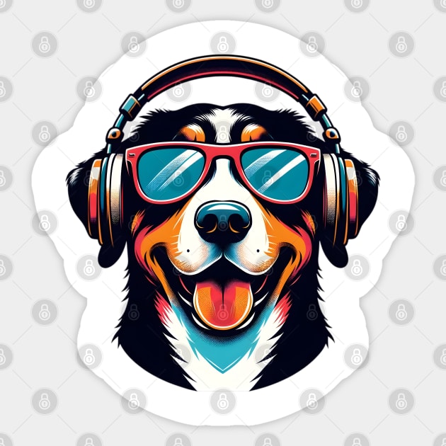 Entlebucher Mountain Dog Smiling DJ with Melodic Beats Sticker by ArtRUs